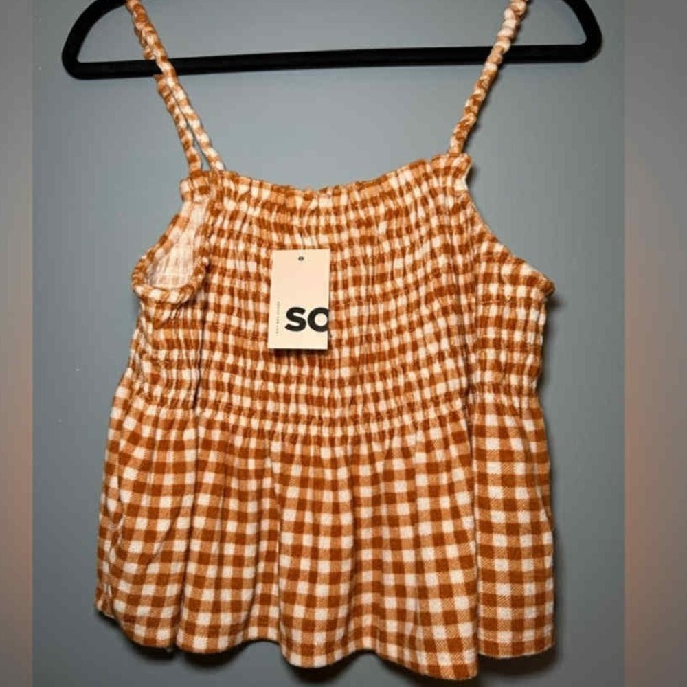 SO Gingham Smocked Crop Top Square Neck Sleeveless Casual XL - Picture 3 of 8